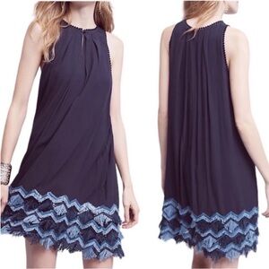 Anthropologie Maeve 1920s Sequin Fringe Sleeveless Swing Gauze Dress Navy 4